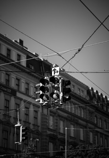 Monochrome Photo Of Traffic Lights