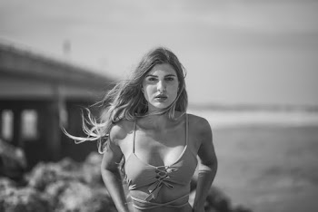 Monochrome Photo of Woman Wearing Bikini