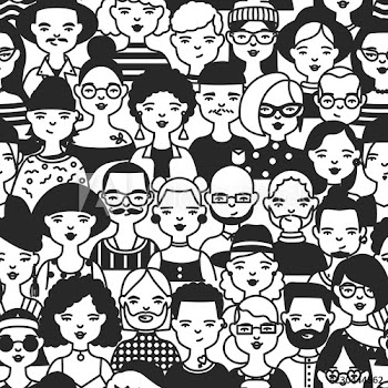 Monochrome seamless pattern with faces or heads of people