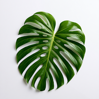 Monstera Deliciosa Leaf on White Background
