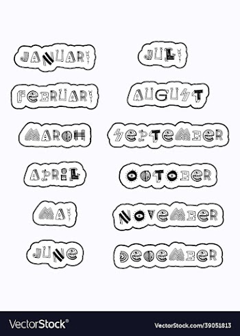 month name sticker with cut line free