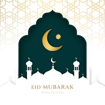 Moon in the sky and mosque realistic eid mubarak Free Vector