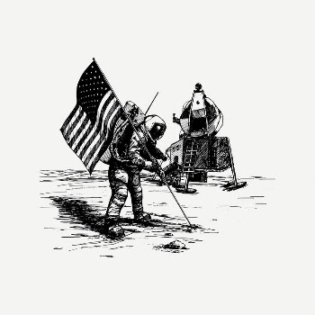 Moon landing collage element, black | Free PSD Illustration - rawpixel