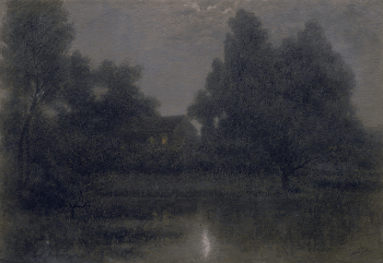 Moonlight Scene with House, Lake | Free Photo - rawpixel