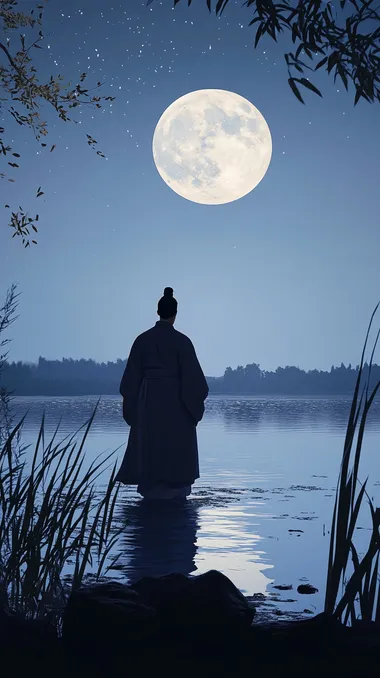 Moonlit Reflection of Solitude by a Tranquil Lake Moonlit Reflection of Solitude by a Tranquil Lake