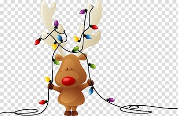 Moose holding string lights , Rudolph Reindeer Santa Claus Christmas card, Christmas Lights Best transparent background PNG clipart