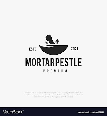 mortar pestle logo premium hipster leaf bowl icon