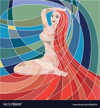 Mosaic woman with red hair on colorful background vector image