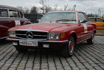 MOSCOW, RUSSIA - APRIL 21, 2013: Mercedes-Benz C107 classic German car at retro cars rally start.