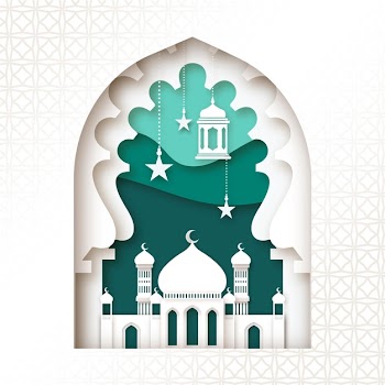 Mosque in layers of paper style eid mubarak Free Vector