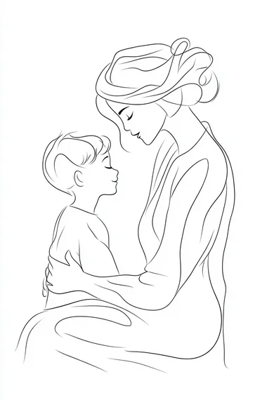 Mother and child in minimalist line art, capturing warmth and tenderness Mother and child in minimalist line art, capturing warmth and tenderness