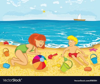 Mother and kid on the beach vector image