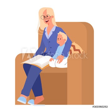 Mother reading book for a kid at bedtime
