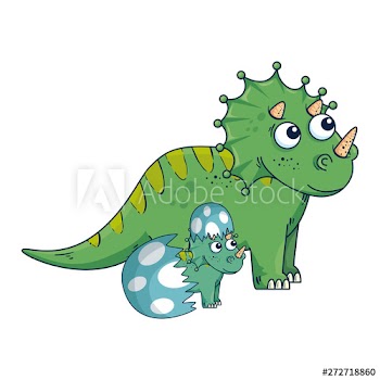 mother triceratops with baby breaking the shell egg