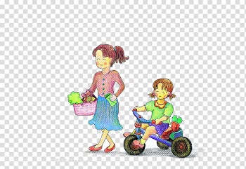 Mother Vegetable Cartoon, Grocery shopping Mother and child transparent background PNG clipart