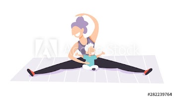 Mother with little baby doing yoga