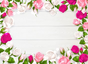 Mothers day frame with pink white and fuchsia colors of roses on white wooden background  illustration Free Vector