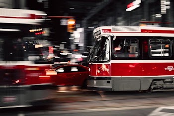 motion photography of trains
