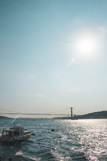 Motorboat on Body of Water Toward Bridge