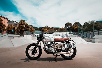 Motorcycle Parked in Skate Park