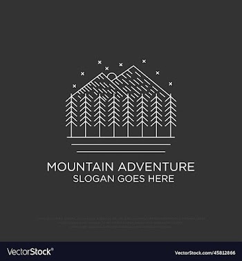 mountain adventure and trees retro logo design