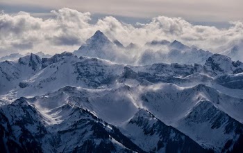 mountain cover with ice and fog