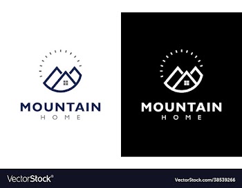 mountain house and sun concept logo design