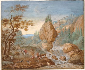 Mountain landscape with hunting party | Free Photo - rawpixel