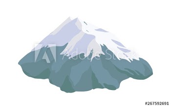 Mountain peak, top or summit covered with snow, ice or glacier isolated on white background