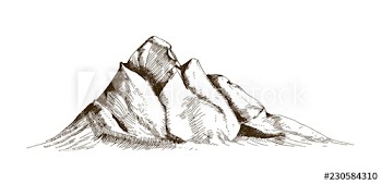 Mountain peak, top or summit hand drawn with contour lines on white background