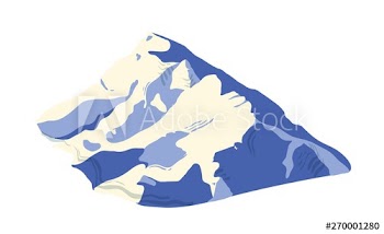Mountain range covered by ice, snow or glacier isolated on white background