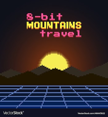 mountain range in style of 1980s retro futurism