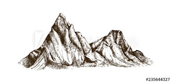 Mountain ridge or range hand drawn with contour lines on white background