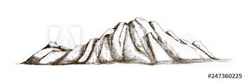 Mountain ridge or range hand drawn with contour lines on white background