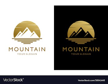 mountain sea silhouette at sunset moon logo