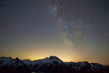mountain under starry sky