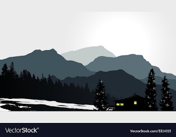  					Mountain view with a lonely house vector image														