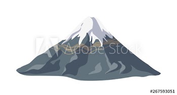 Mountain with ice or snow on top of it and rocky slope isolated on white background
