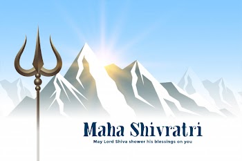 Mountains and trishul weapon for shivratri festival Free Vector