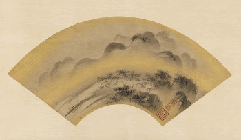 mounted fan painting; thatched rooftops | Free Photo - rawpixel