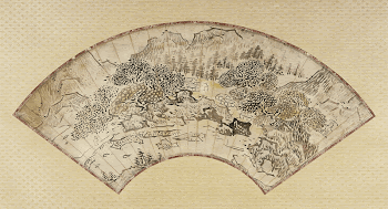 mounted fan painting: village buildings | Free Photo - rawpixel