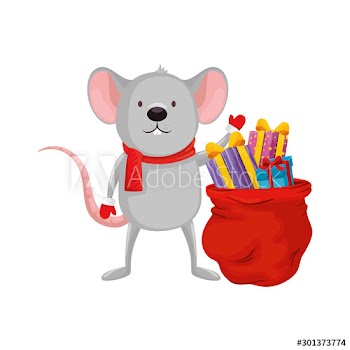 mouse and bag with gifts of merry christmas design