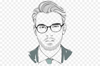 Moustache Glasses Black and white Hairstyle Barber - Hand-painted men 