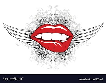 Mouth with floral and wings vector image