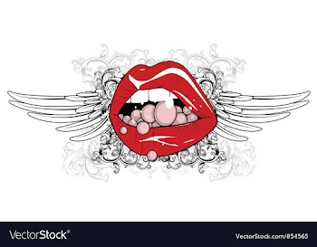 Mouth with floral and wings vector image