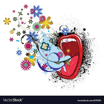 Mouth with grunge and floral vector image