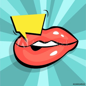 Mouth with sexy red lips and speech bubble