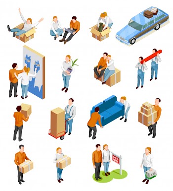 Moving people isometric set Free Vector