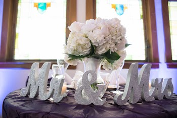 Mr. &amp; Mrs. Freestanding Letters Near Flower Arrangement
