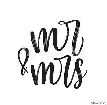Mr And Mrs text written with elegant cursive calligraphic font or script on white background